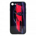 Wholesale iPhone 8 Plus / 7 Plus Design Tempered Glass Hybrid Case (Red Race Car)